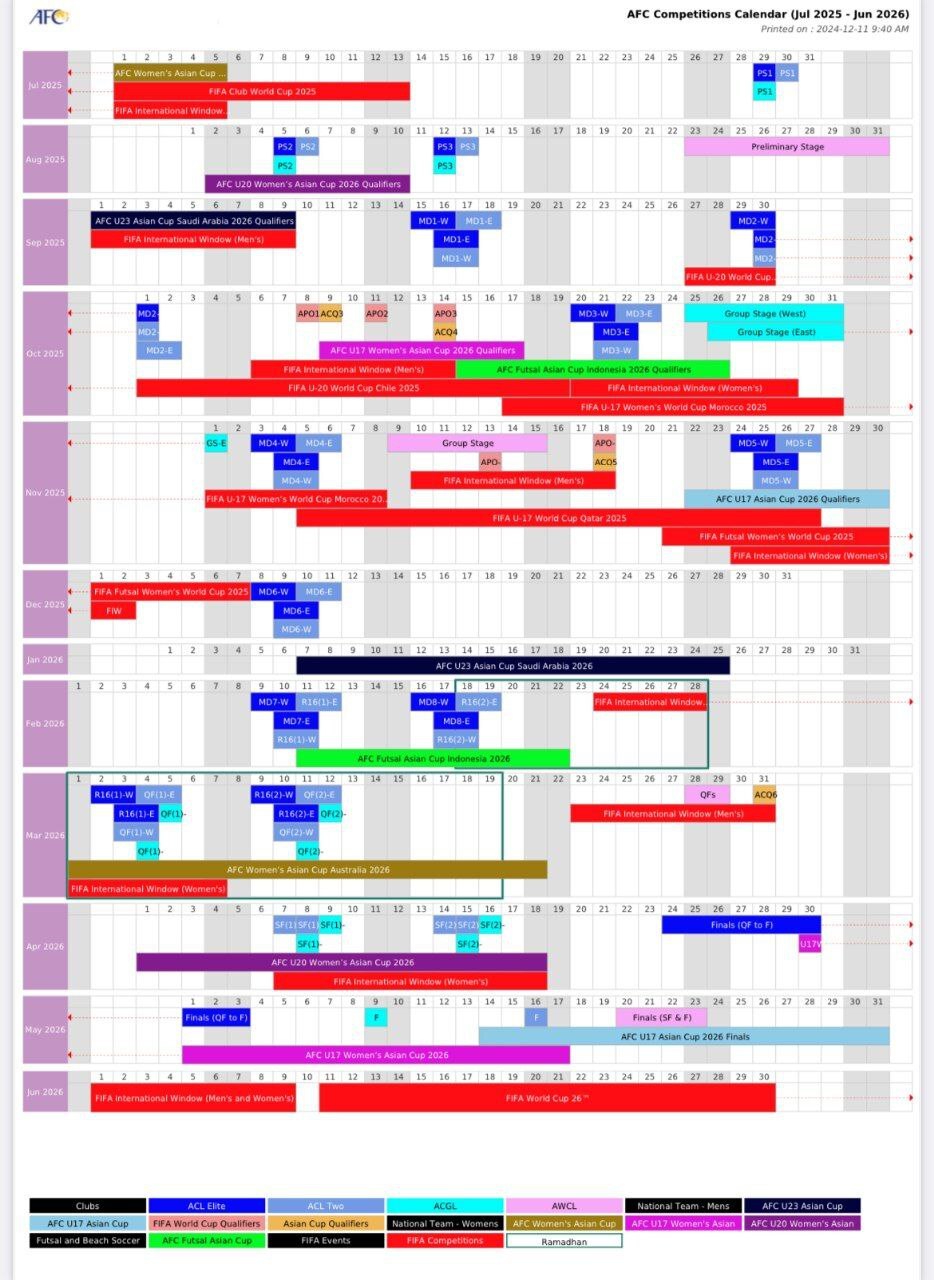 اعلام تقویم مسابقات تیمهای ملی در سال 2025/26 اعلام تقویم مسابقات تیمهای ملی در سال 2025/26