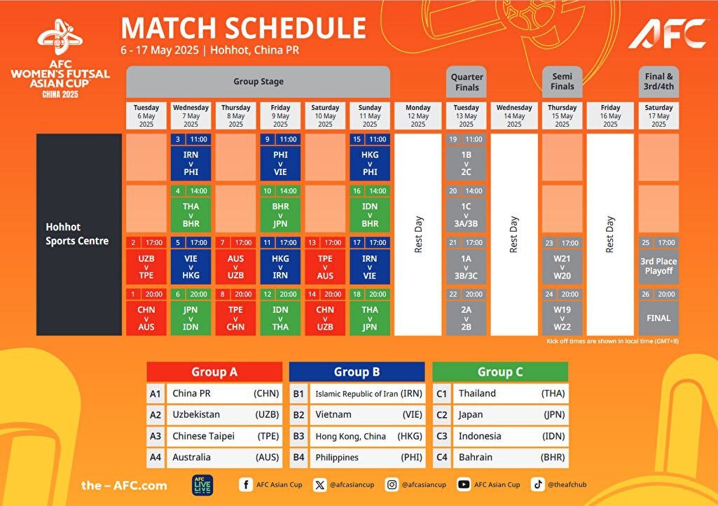 اعلام برنامه بازی های جام ملت های فوتسال بانوان