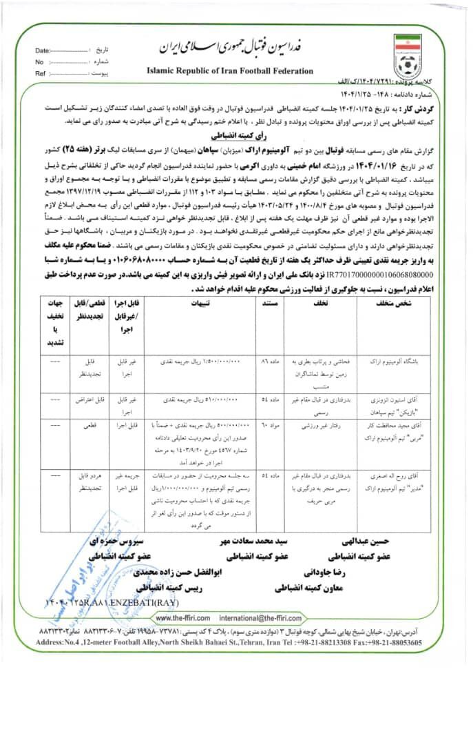 خداداد، پیروانی، شجاع، باشگاه تراکتور و چادر ملو جریمه شدند خداداد، پیروانی، شجاع، باشگاه تراکتور و چادر ملو جریمه شدند