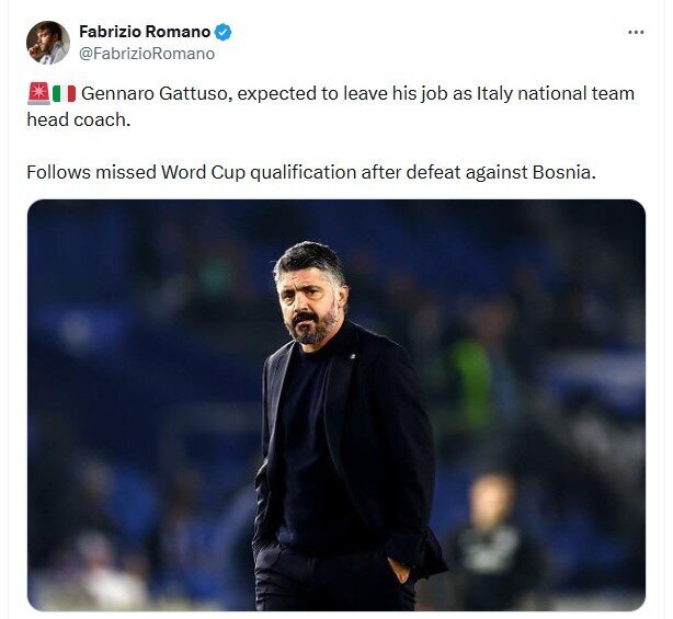 ادعای رومانو: کناره‌گیری گتوزو از تیم ملی ایتالیا